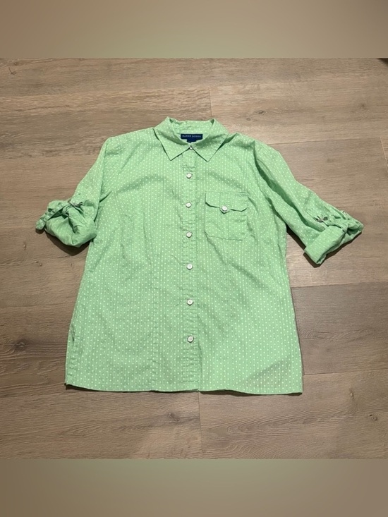 Karen Scott Tops - Karen Scott Light Green Polka Dot Button-Down Blouse